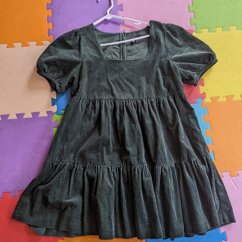 Madewell Corduroy Babydoll Dress Dark Green
